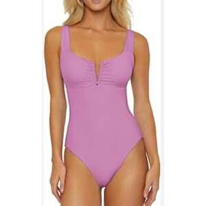 Becca Color Code Viviana Plunge One Piece Swimsuit Lavender Purple Size 4